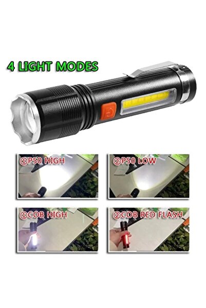 Torch Rechargeable LED 5 Fonksiyonlu Şarjlı El Feneri