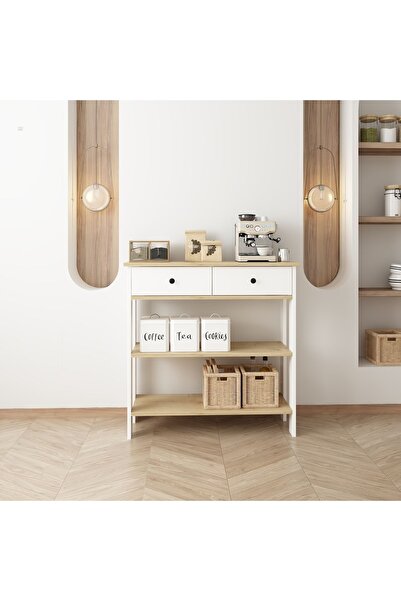 ERİZA Çift Çekmeceli Beyaz Meşe Kahve Köşesi (MUTFAK.CODE.2)