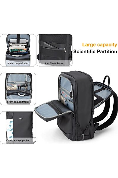 Tzowla Business Laptop Backpack for Men, Slim Waterproof 17.3" with USB/Type-C Port
