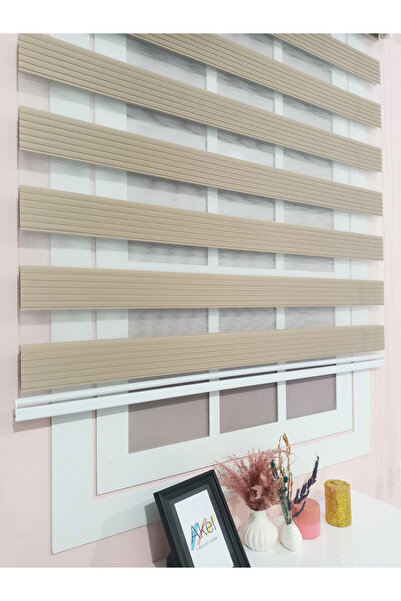 evana home Bej Zebra Stor Perde – Modern Çizgili Düz Zebra Tasarımı