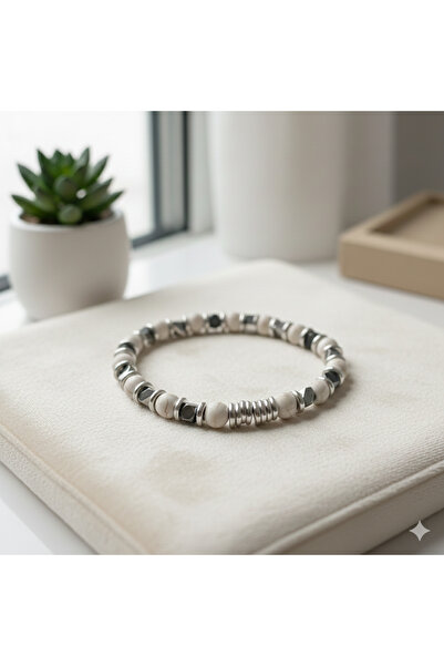 MrsBlack Unisex White Mixed Color Hematite Natural Stone Men's Bracelet