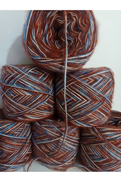 İPEK YÜN İPLİK DÜNYASI خيوط أنجورا للحياكة (أزرق، بني) مزيج ماكارون (أبيض) 10...