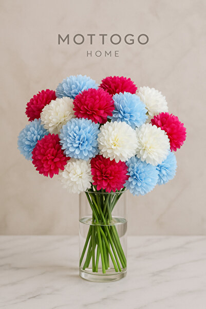 Mottogo 20 Başlı Dekoratif Yapay Çiçek Buketi – Renkli Masaüstü Aranjman – Sa...