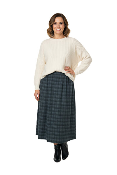 Oppland Kadın Kışlık Parçalı Anne Etek Ekose Desenli Şardonlu Beli Lastikli Pamuklu Kalın Dokulu