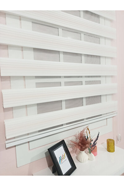 evana home Pembe Çizgili Zebra Stor Perde – Modern Geçişli Zebra Şerit Tasarımı