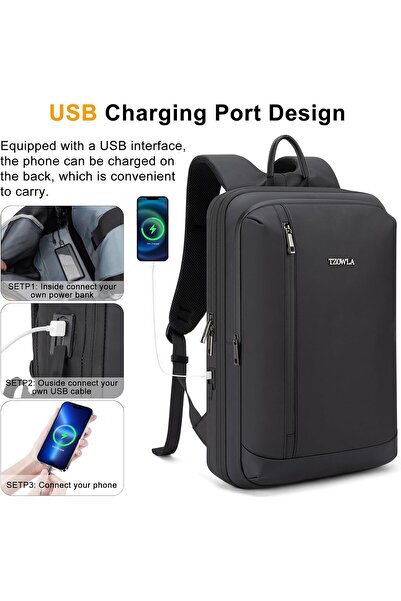 Tzowla Business Laptop Backpack for Men, Slim Waterproof 17.3" with USB/Type-C Port