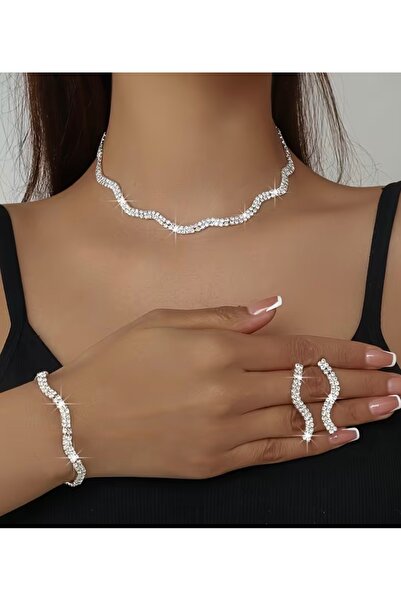 Renkada Gümüş Kaplama Snake Kolye, Küpe Ve Bileklik Seti 3'lü Set Davet Düğün...