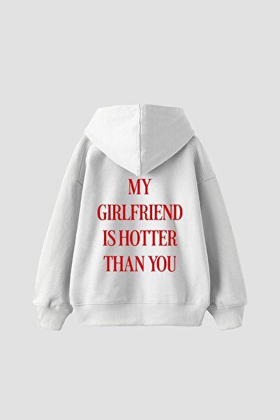 Sekizbiraltı Hot Girlfriend Printed Oversized Unisex White Hoodie