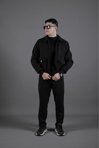 GOOD FASHION معطف رجالي من الكشمير مع جيوب وتصميم مضلع