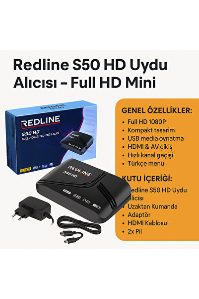S50 HD Full HD Dijital Uydu Alıcısı, Kompakt Mini Tasarım, HDMI ve USB Destekli