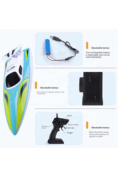 IQ Toys Remote Control Racing Boat, 15 km/h, Waterproof, for Pools & Lakes, USB Charge, Battery Included