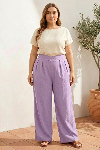 Stil Diva Plus Size Pleated Pocket Wide Leg Stretch Fabric Pants 875-V