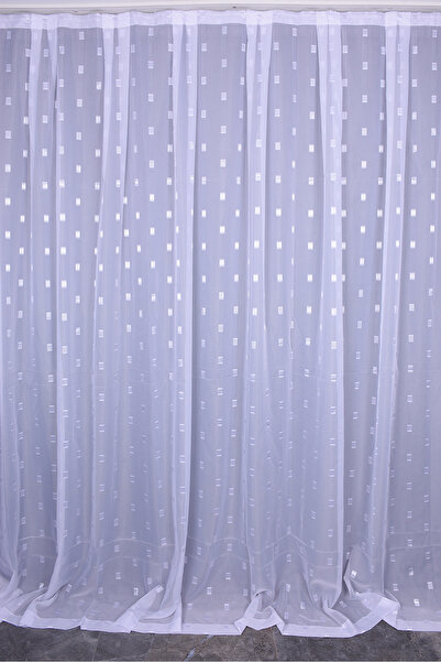 AKÇA TEKSTİL Tergal White Checked Off-White Color Single Panel Ready-Made Pleated Background Curtain 300*260 cm