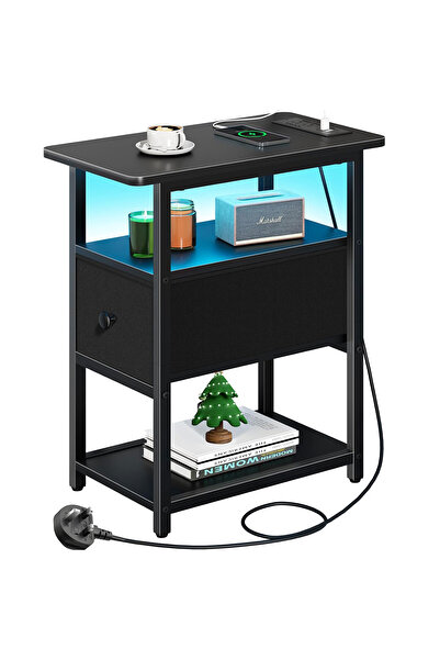 Yanara RGB Nightstand w/ Charging, 3-Tier Storage & Adjustable Drawer, Outlet...