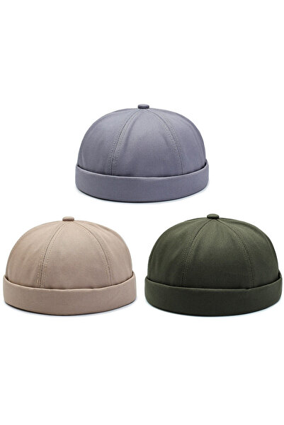 Rupen Kraft Set of 3 100% Cotton Cap Adjustable Docker Hat Summer Skullcap Hat Retro Hat Skullcap Hat