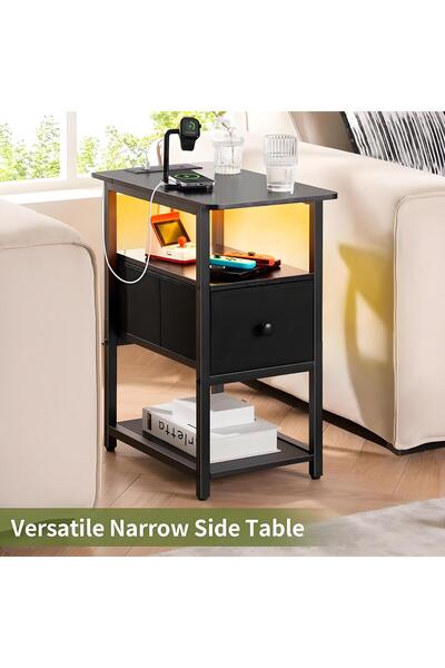 Yanara RGB Nightstand w/ Charging, 3-Tier Storage & Adjustable Drawer, Outlets for Bedroom/Living Room