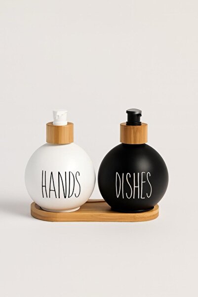 ZÜRİH COLLECTİON 2-Piece Glass Liquid Soap Dispenser Bamboo Stand - Italian D...
