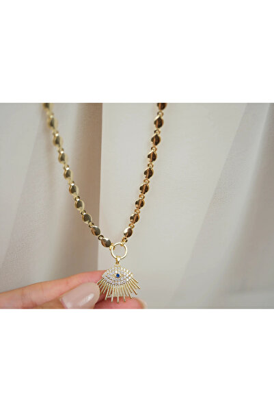 ATELİER TUĞBA Kol084 Işimali Nazar Gold Necklace