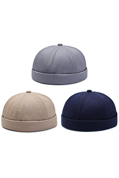 Rupen Kraft Set of 3 100% Cotton Cap Adjustable Docker Hat Summer Skullcap Hat Retro Hat Skullcap Hat