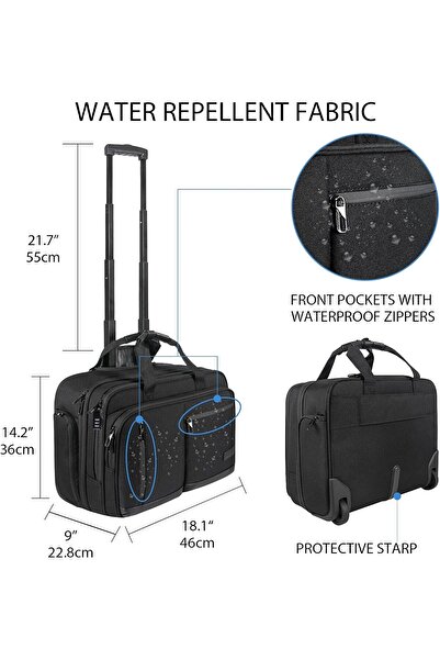 VANKEAN 17.3 Inch Rolling Laptop Bag – Waterproof Rolling Briefcase, Black