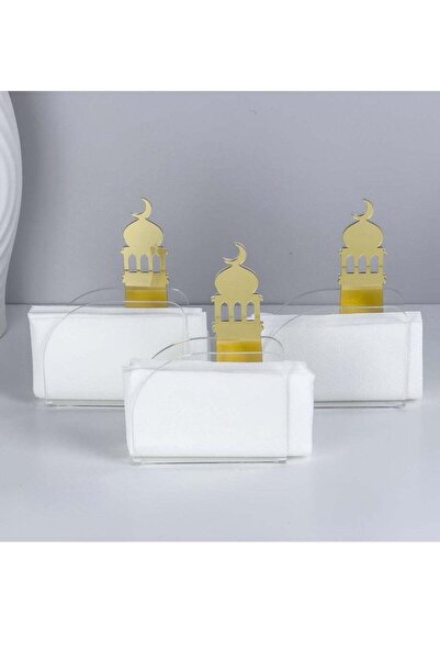 Story of candle Ramadan 3-Piece Tissue Holder Set with Minaret Design — Gold