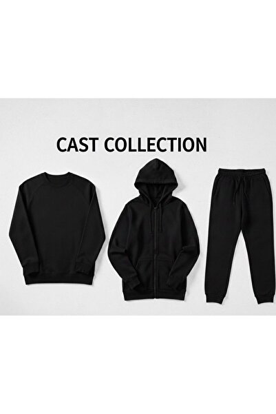 CAST COLLECTİON Ανδρικό σετ φούτερ με μαύρη ζακέτα με φερμουάρ και λαιμόκοψη,...
