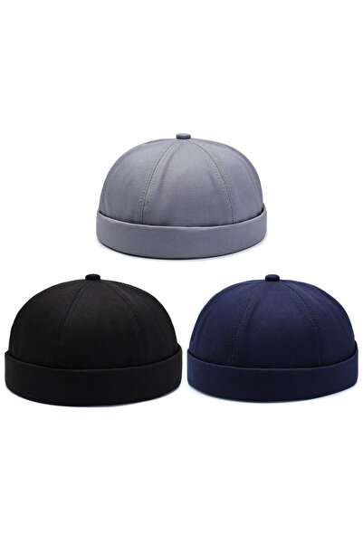 Rupen Kraft Set of 3 100% Cotton Cap Adjustable Docker Hat Summer Skullcap Hat Retro Hat Skullcap Hat