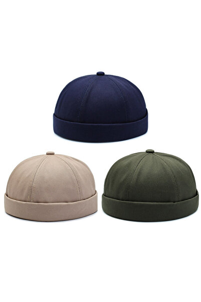 Rupen Kraft Set of 3 100% Cotton Cap Adjustable Docker Hat Summer Skullcap Hat Retro Hat Skullcap Hat