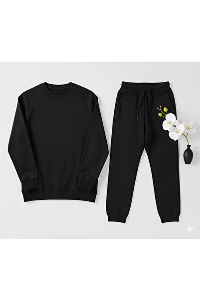 CAST COLLECTİON Ανδρικό μαύρο φούτερ με λαιμόκοψη ποδηλάτου και παντελόνι φόρ...