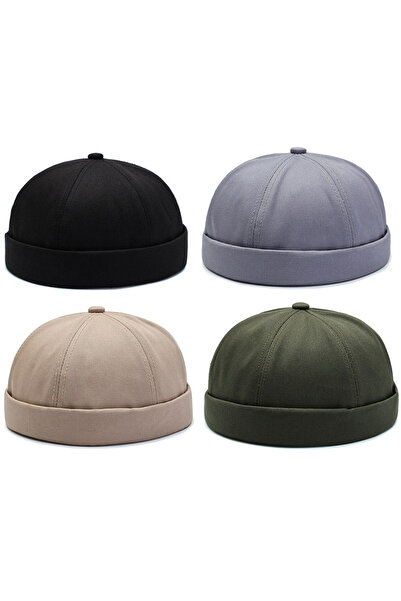 Rupen Kraft Set of 4 100% Cotton Cap Adjustable Docker Hat Summer Skullcap Hat Retro Hat Skullcap Hat