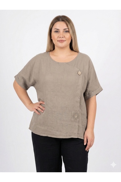 della moor Bluză din in Mink Italian D nasturi accent ı Wide Fit cu mânecă sc...