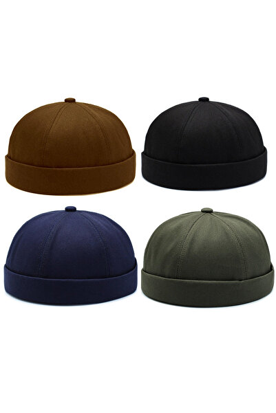 Rupen Kraft Set of 4 100% Cotton Cap Adjustable Docker Hat Summer Skullcap Hat Retro Hat Skullcap Hat