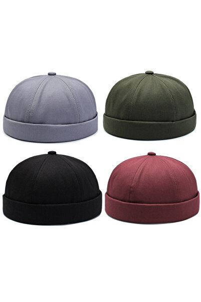 Rupen Kraft Set of 4 100% Cotton Cap Adjustable Docker Hat Summer Skullcap Hat Retro Hat Skullcap Hat