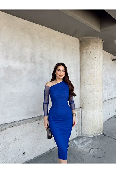 Sindimoda Nia Kayık Omuz Tül Elbise 583124