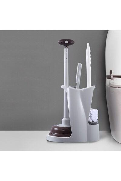 Tazweeq طقم فرشاة المرحاض والمكبس مع حامل تهوية (رمادي، مجموعة واحدة)