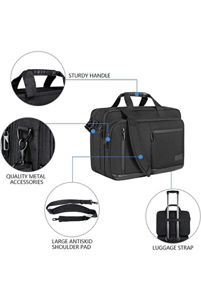 VANKEAN Laptop Bag Premium 17.3" Business Briefcase Expandable Water-Repellent Messenger - Black