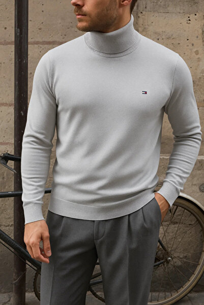 comstar Men's Premium High Neck Gray Knit Sweater