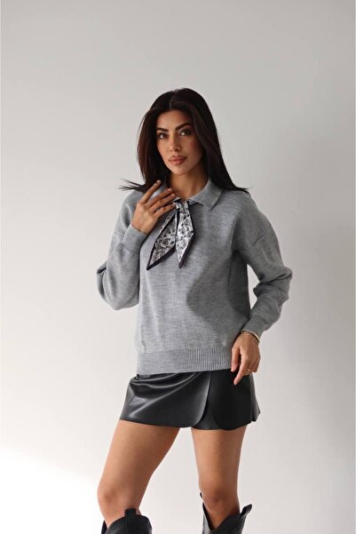 DONNA LISSA Pulover tricot moale cu mânecă lungă, cu guler polo, cu detaliu d...