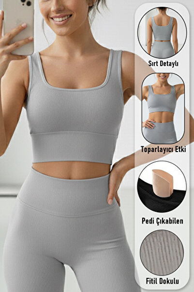 LoremLavida Crop Atlet Pedli Sports Bra Gray 100% Cotton
