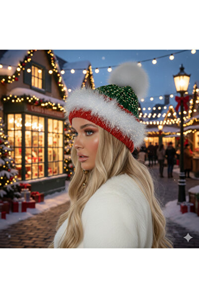 drt tasarım Reflective Glowing Double Layer Knitted Pom-Pom Brooch Beanie Chr...