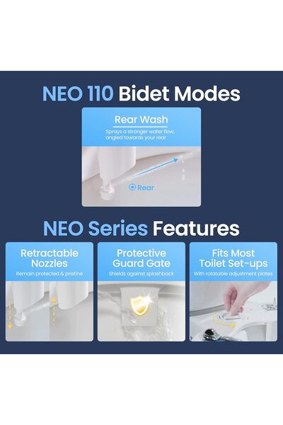 Luxe Bidet Neo 110 - Fresh Water Non-Electric Mechanical Bidet Toilet Seat Attachment (Blue And Whit
