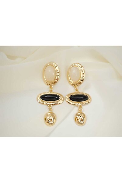 ATELİER TUĞBA BKP025 أقراط متدلية بيضاوية الشكل مرصعة بالأحجار