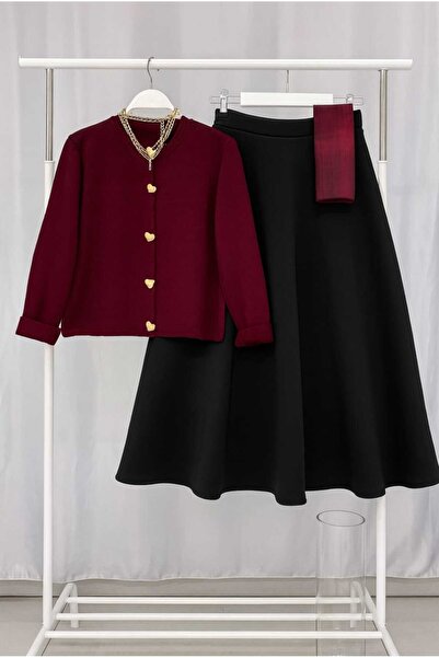 MODA VEDAT Set de tricotaje pentru femei, cu nasturi în formă de inimă, cu fu...