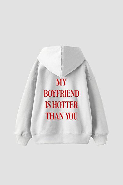 Sekizbiraltı Hot Boyfriend Printed Oversized Unisex White Hoodie