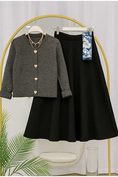 MODA VEDAT Set cardigan tricotat cu nasturi in forma de inima pentru femei cu...