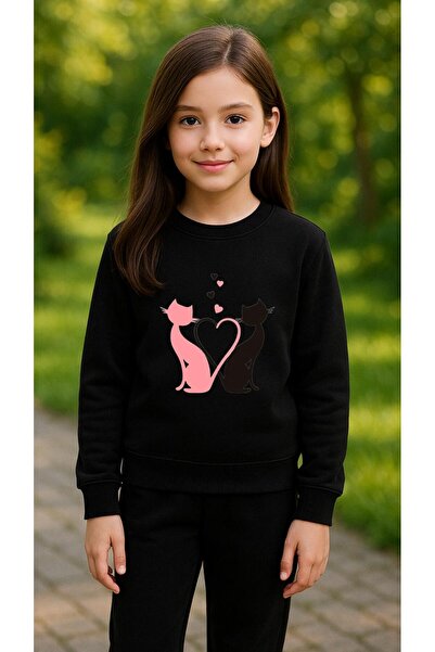 playwear Φούτερ ομάδας ΡΟΖ ΜΑΥΡΗ ΓΑΤΑ με στάμπα για κορίτσια και αγόρια, με λ...