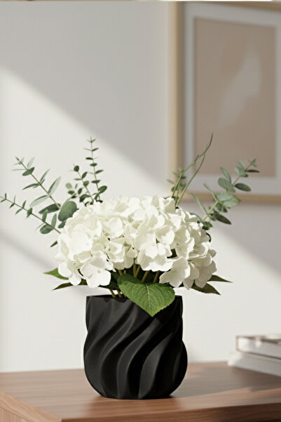 MEK Vază decorativă din plastic cu design ondulat flexibil, neagră (12x12,5 cm)