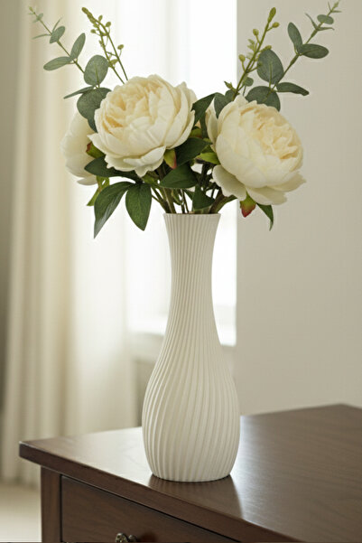 MEK مزهرية بلاستيكية أنيقة ذات خطوط رفيعة باللون الأبيض (22×8.5 سم)