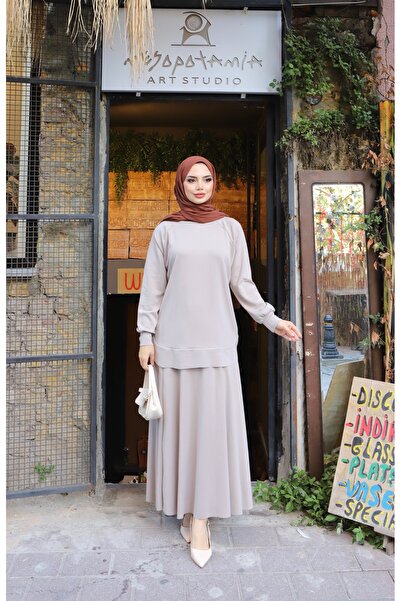 NİSUM MODA Oval Cut Modal Skirt Suit