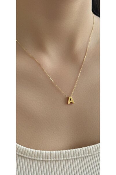 kuyumcu nurettin 1,50 gr (GRAM) A Harfi 3 Boyutlu Kolye Ucu ve Zincir 14 Ayar...